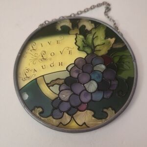 Vintage Live Love Laugh Stained Glass Grapes Suncatcer